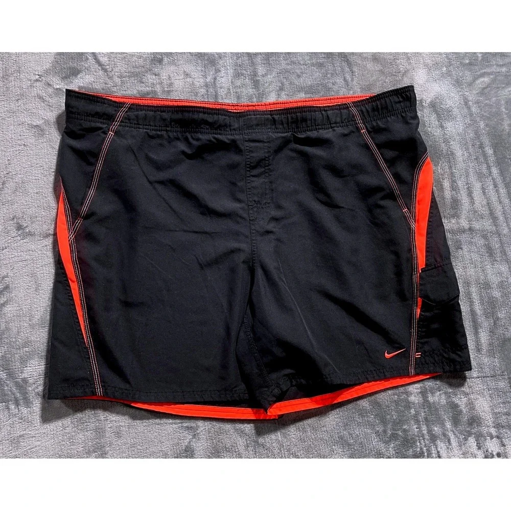 Nike Mens‎ Swim Trunks XXL Black Orange Board Shorts Liner Removed